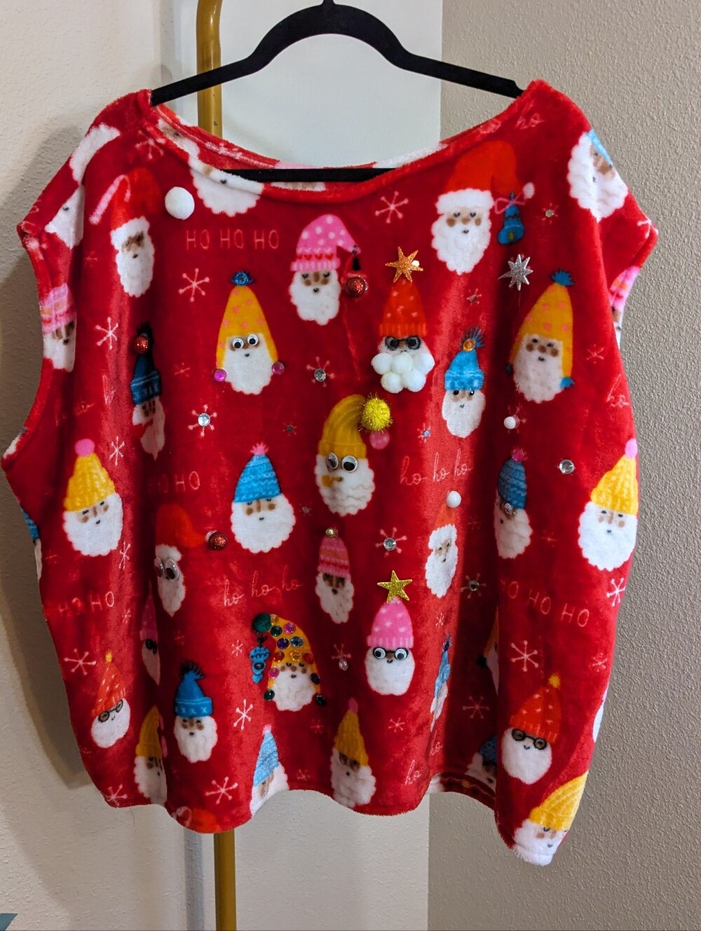 Christmas Fleece Sweater Oversized 3D Embellished Holiday Vest Red Sleeveless